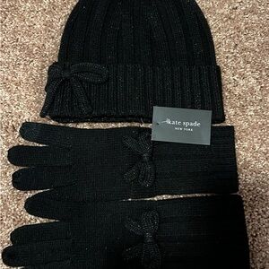 Kate Spade Black Knit Hat and Gloves Set
